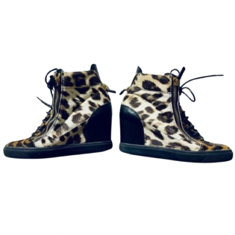 Giuseppe Zanotti Leopard Animal Print Calf Hair Wedge Sneaker Boots Sz 41 - Picture 2 of 10
